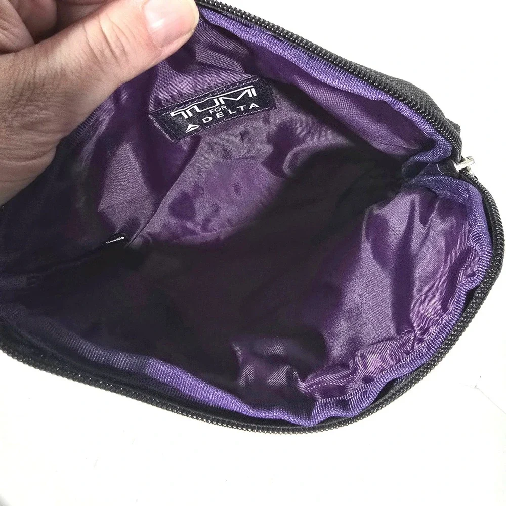 Lot of 2 TUMI for Delta Zip Travel Cosmetic Bag Toiletry‎ Purple Silver Nylon